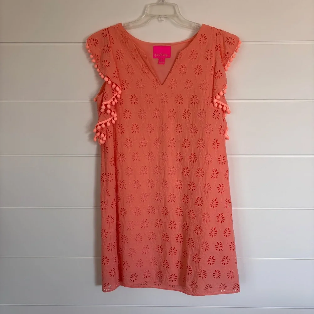 Lilly Pulitzer Coral Peach Astara Eyelet A-Line Mini Dress Size Medium